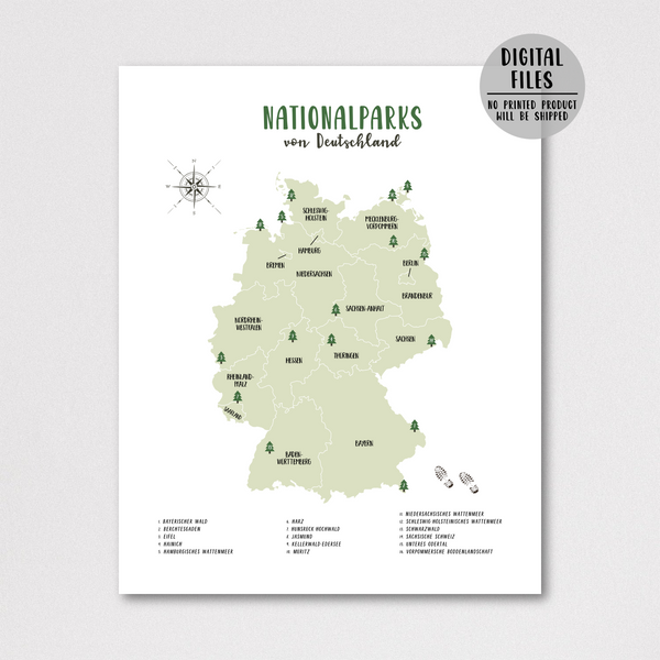 nationalparks von deutschland karte-germany national parks map print