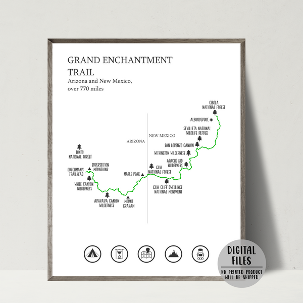 Grand Enchantment trail map print-hiking trail map poster-gift for hiker