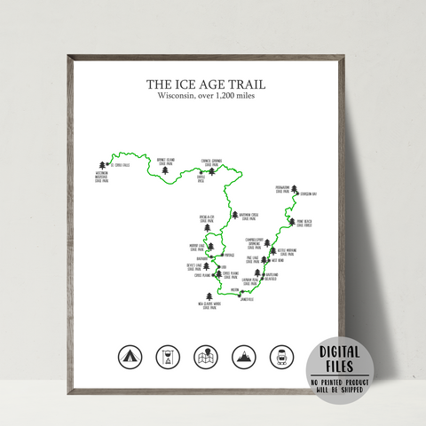 ice age trail map-map gift for traveler