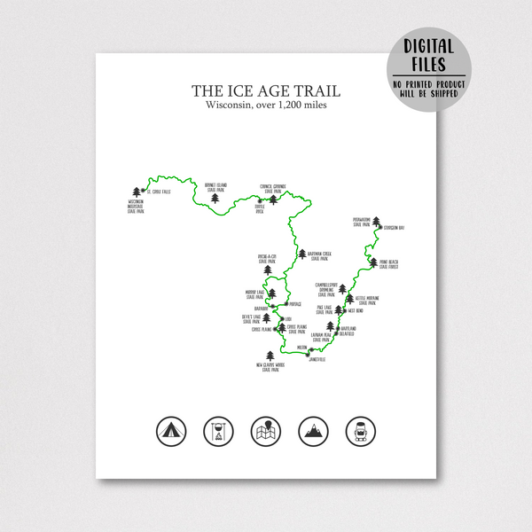 ice age trail map print-gift for hiker