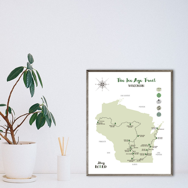 ice age trail map-ice age hiking trail map-hiking gift ideas