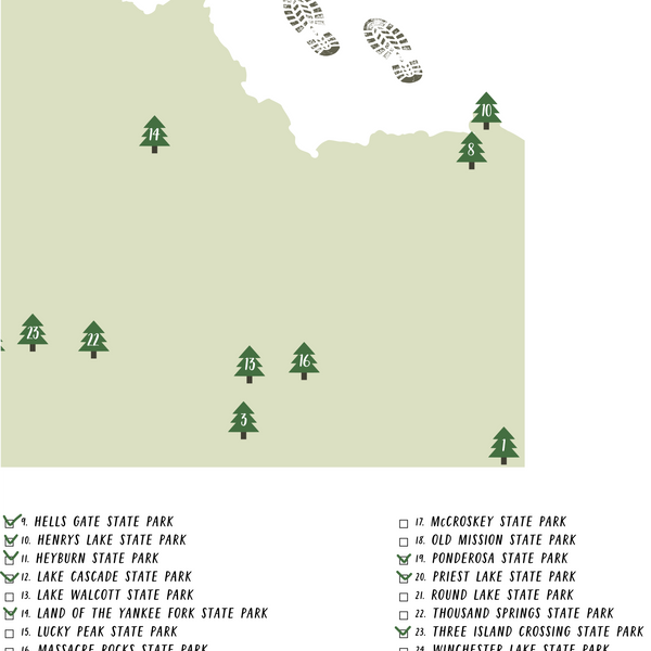 idaho state parks map poster-idaho state parks checklist
