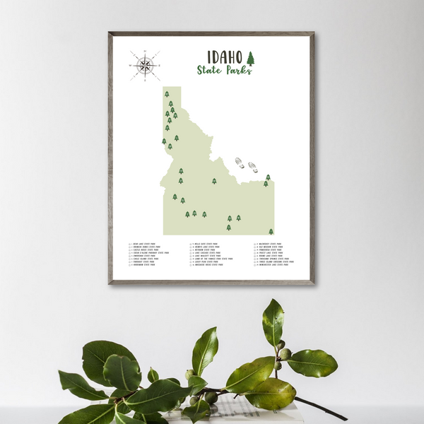 idaho state parks map poster-adventure print