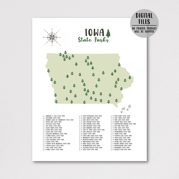 Iowa state parks map print-hiking gift ideas
