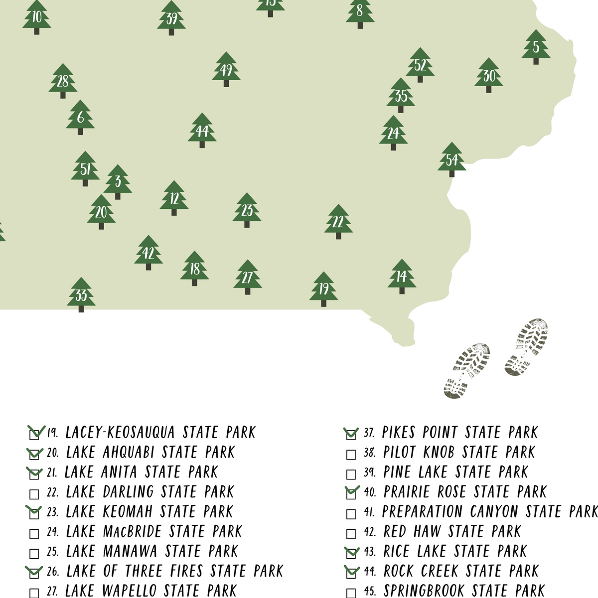 Iowa State Parks Map | Gift For Hiker | Iowa Map | Digital Print ...