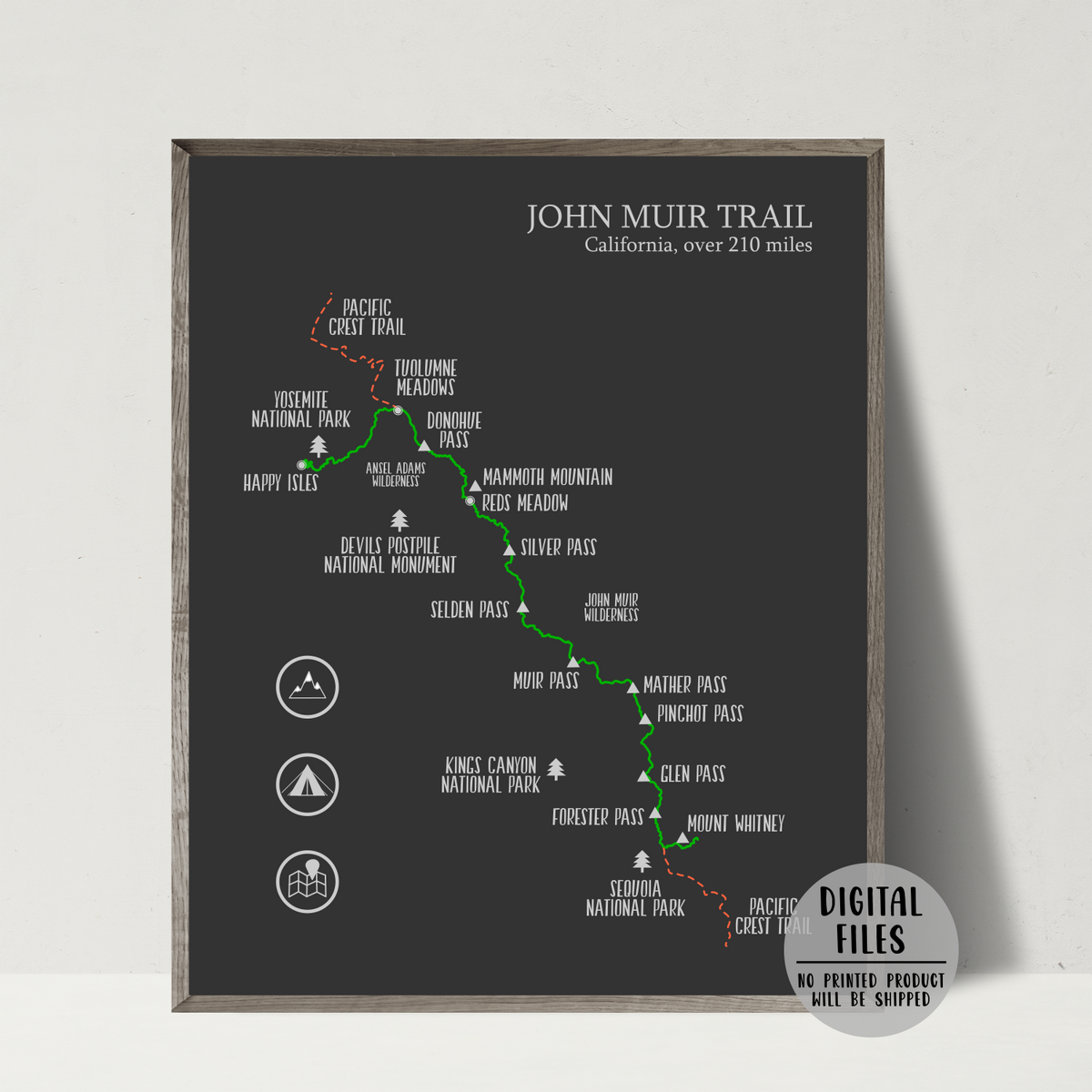 John Muir Trail Map John Muir Hiking Trail Map Print Hiker Gift   Johnmuirtrailhikingmap01 1200x1200 