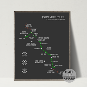 john muir trail map-john muir hiking map poster