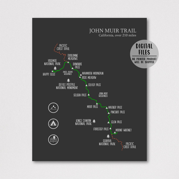 john muir hiking trail map-gift for hiker