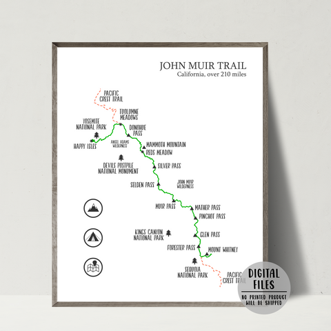 john muir trail map print-gift for hiker