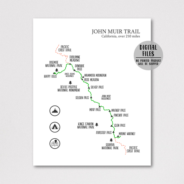 john muir trail map poster-hiker gift map