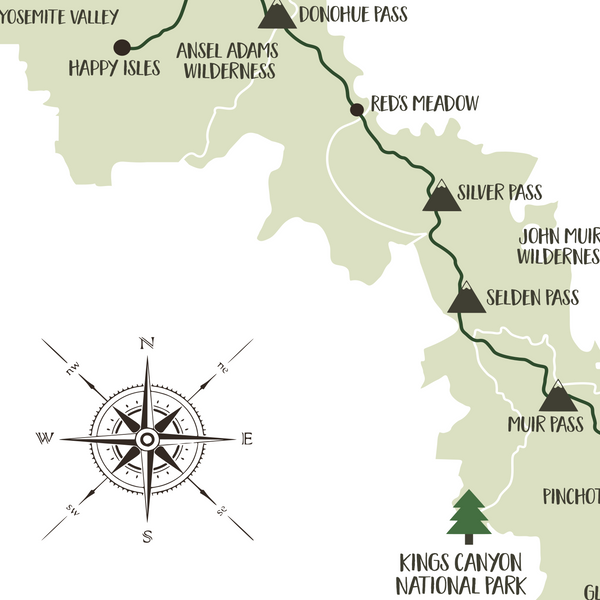 john muir trail map-john muir hiking map-gift for hiker