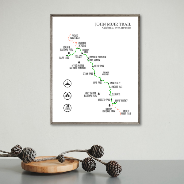 john muir trail map poster-gift for traveler-hiking map print