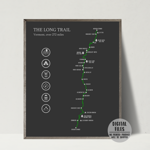 the long trail map print-gift for hiker-adventure map