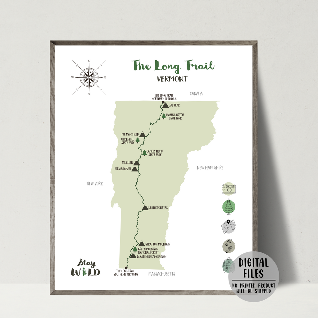 The Long Trail Map Long Trail Hiking Trail Map Gift For Hiker Nomadic Spices