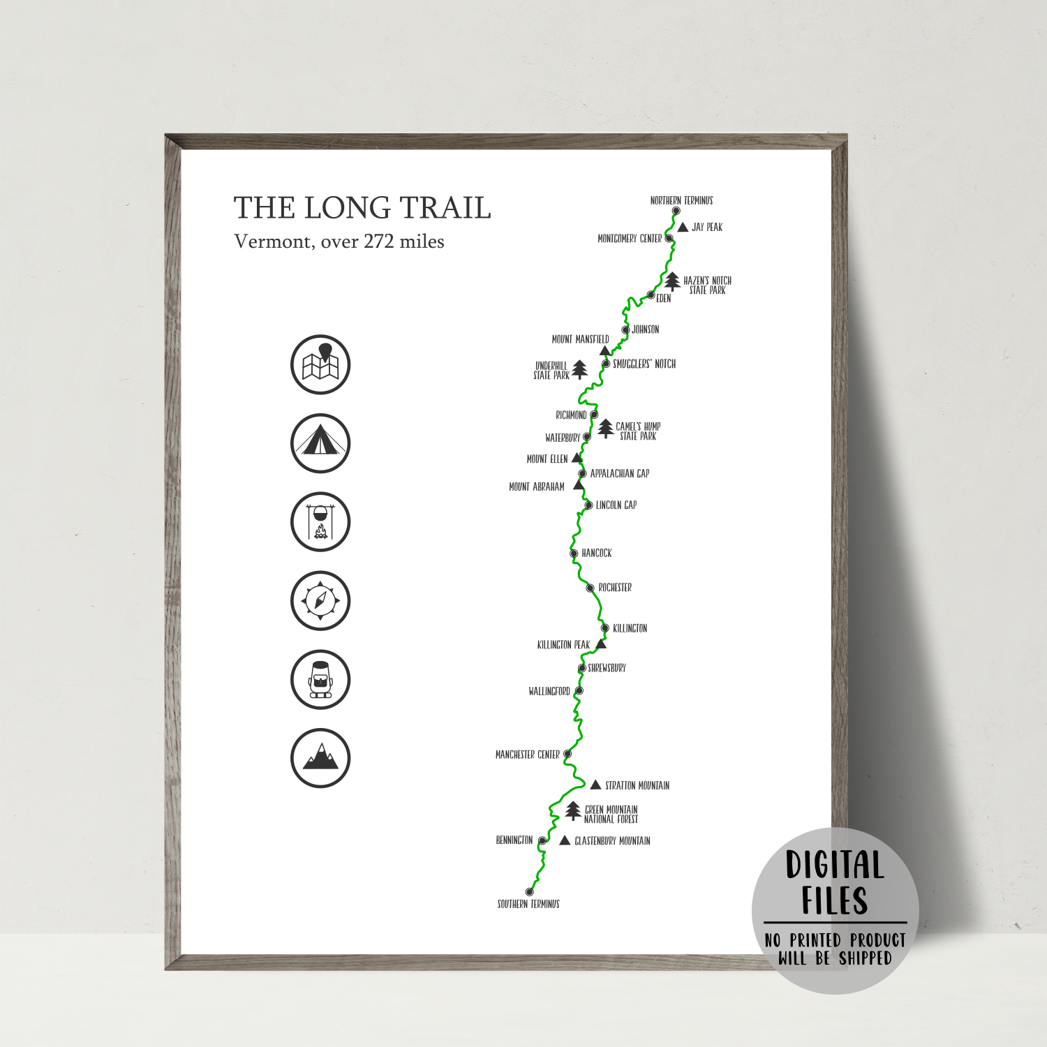 the long trail map poster-hiking gift ideas