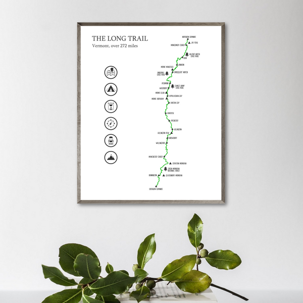 the long trail map print-gift for adventurer-trail hiking map poster