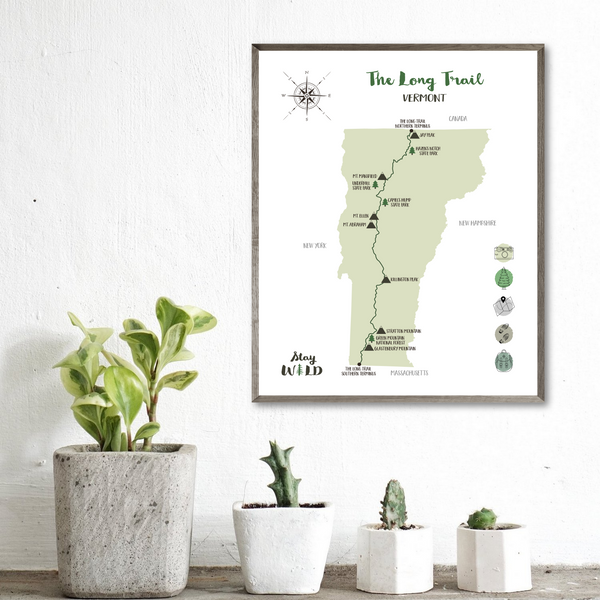 the long trail map-the long trail hiking map-gift for hiker