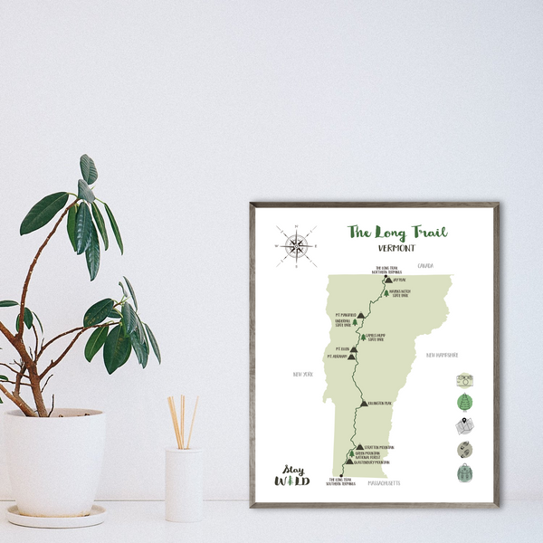 the long trail map-the long trail hiking map-hiking gift ideas