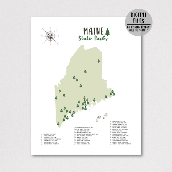maine state parks map-maine state parks checklist-gift for hiker