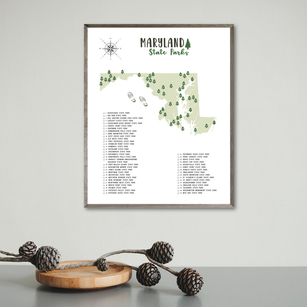 maryland state parks map print-hiking gift ideas-travel gif