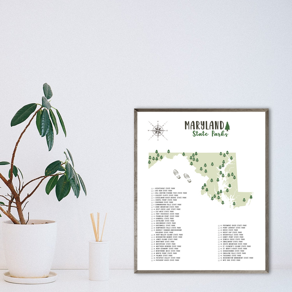 maryland state parks map poster-adventure print