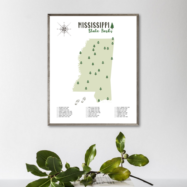 mississippi state parks map poster-gift for husband-gift for wife