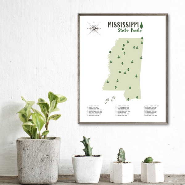 mississippi state parks map poster-travel gift-gift for adventurer