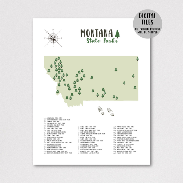 montana state parks map print-gift for hiker
