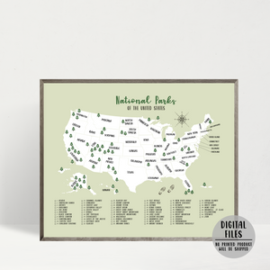 national parks map poster-hiker gift ideas-parks checklist