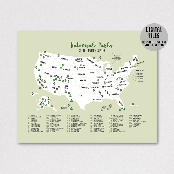 usa national parks map and checklist-gift for hiker