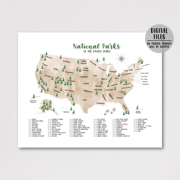 usa national parks map - national parks checklist