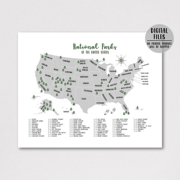 national parks map-gift for hiker-travel gift
