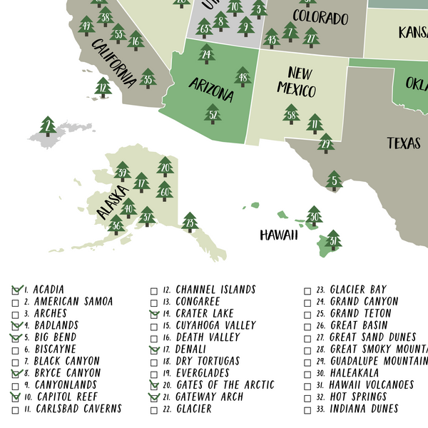 National Parks Of United States-national parks map checklist