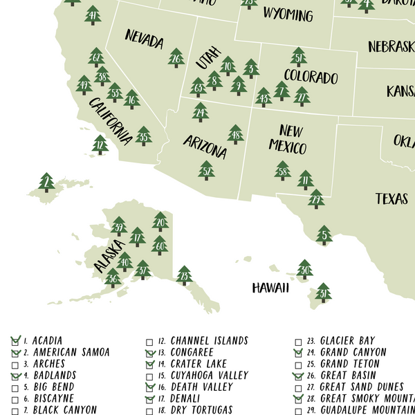 national parks map print-national parks map checklist