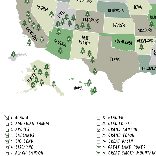 usa national parks map print-63 national parks checklist