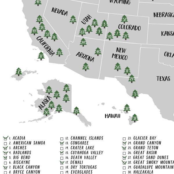 national parks map-national parks checklist-63 national parks