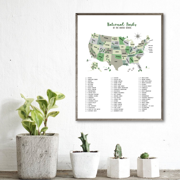 national parks map print-gift for hiker-adventure map poster