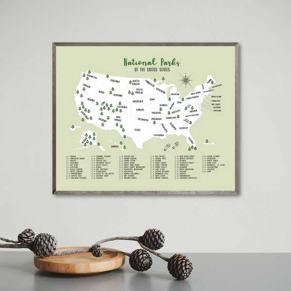national parks map print-gift for hiker-adventure map poster