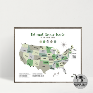 us national scenic trails map - usa hiking map print
