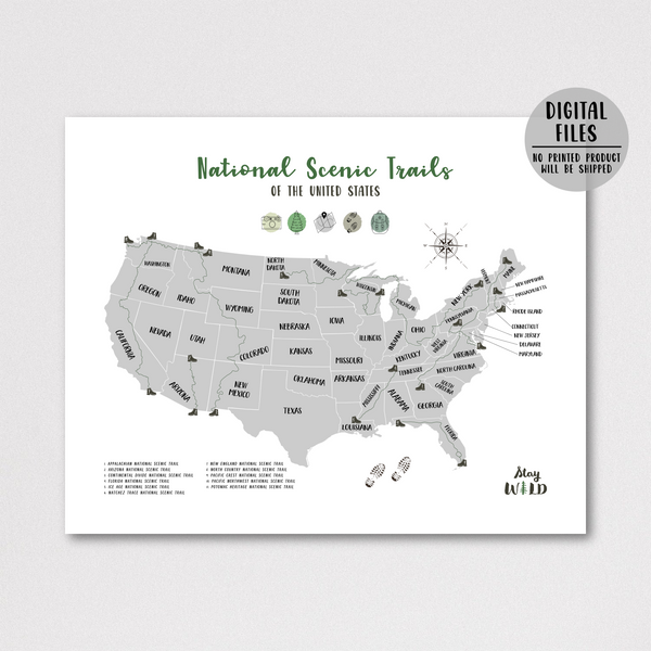 national scenic trails map - hiking gift