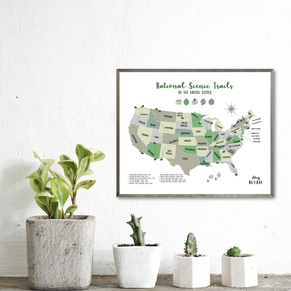 us national scenic trails map - usa hiking map print - hiking gift