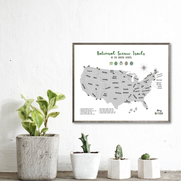 usa long distance hiking trail map - gift for hiker - adventure map