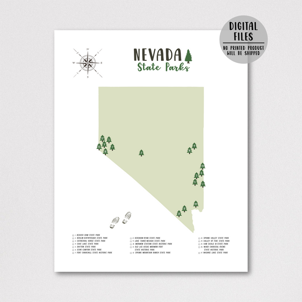 nevada state parks map print-gift for hiker