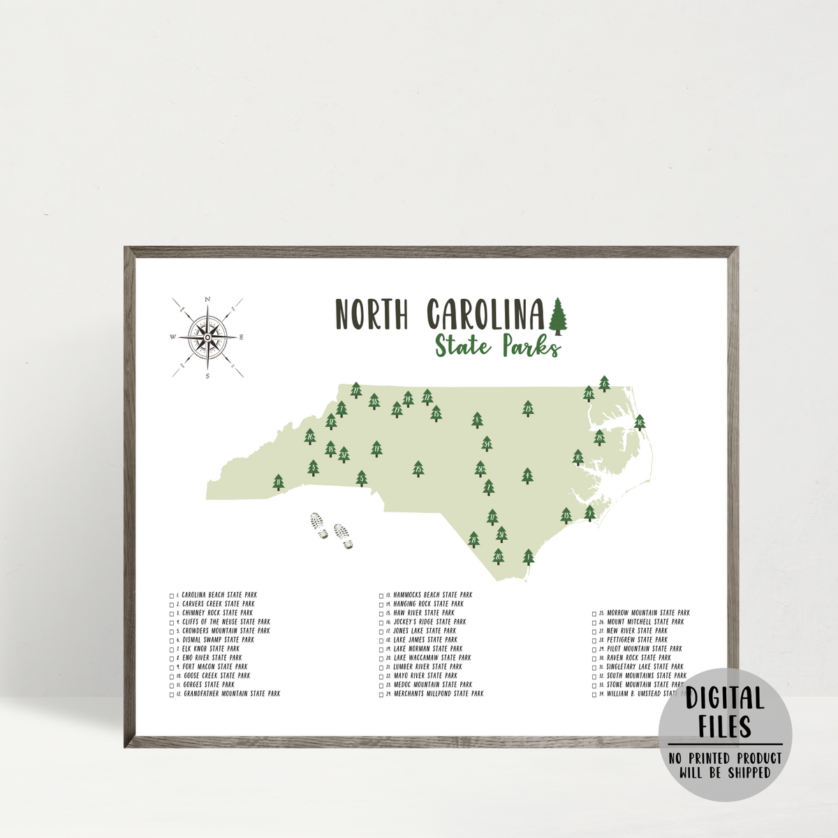 North Carolina State Parks Map | North Carolina Map | Gift For Hiker ...