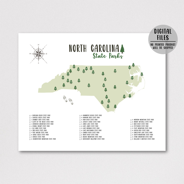 north carolina state parks map print-adventure gift
