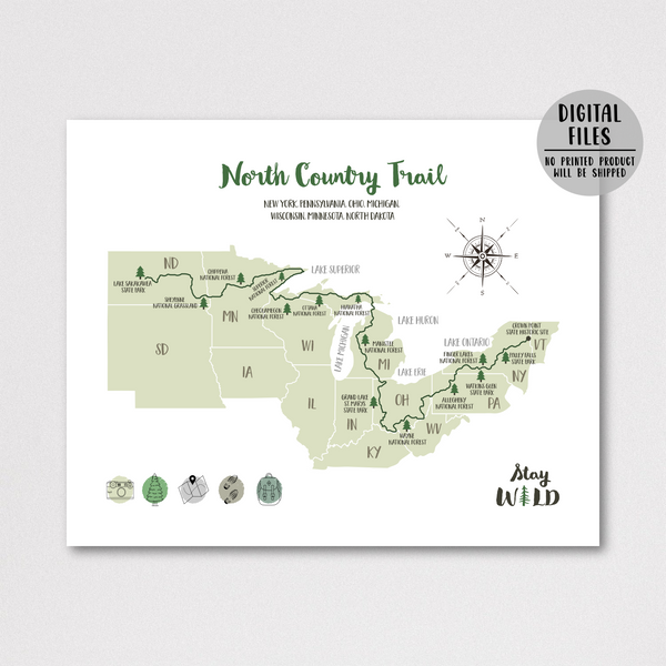 north country trail hiking map-north country trail print