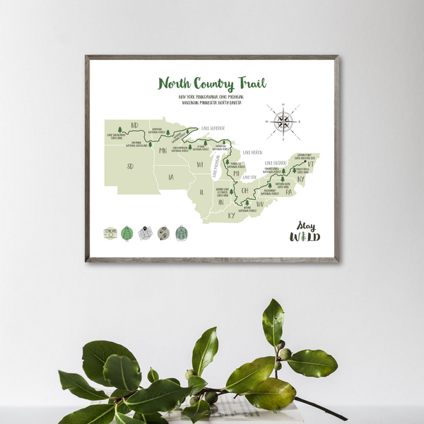 north country trail map-north country trail hiking map poster