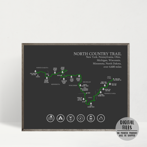 north country trail map print-gift for hiker