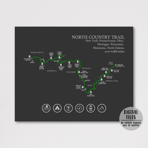 north country trail map-hiking map-gift for hiker