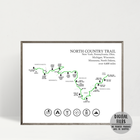 north country trail map print-hiking gift ideas